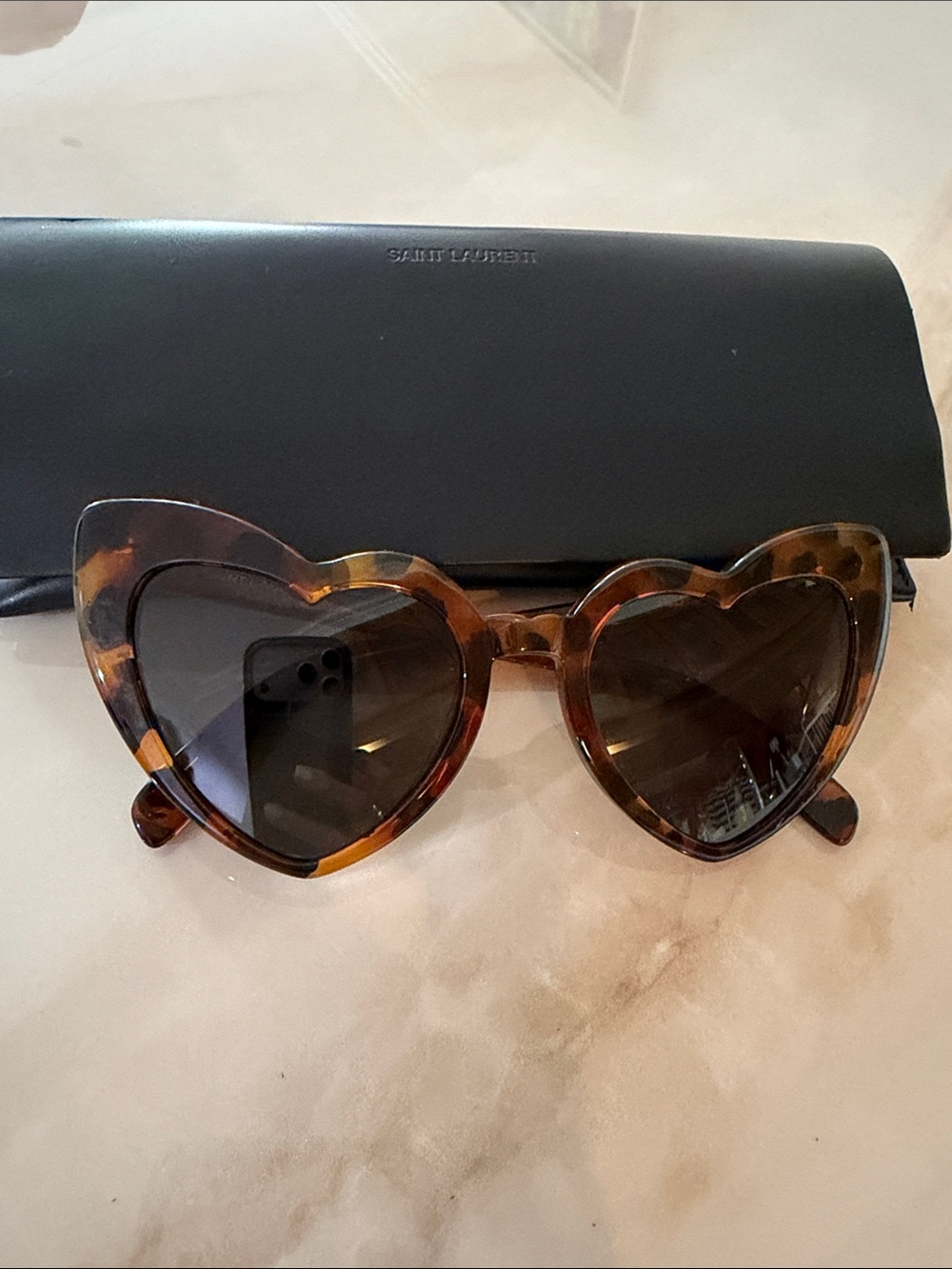 Saint Laurent Tortoiseshell Heart Sunglasses - Tortoise/Brown Lenses